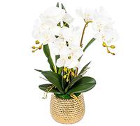 Artificial Flower in Pot Artificial Orchid Flowers with Vase Phalaenopsis Fake Flower Centerpieces for Dining Room Table Living Room Arrangements Decoration