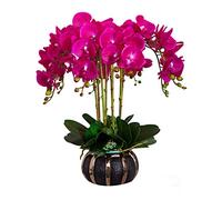 Artificial Flower in Pot Artificial Phalaenopsis Flowers Orchids with Vase Arrangement，Faux Flower Bonsai Butterfly Orchid Set for Living Room Wedding Home Decor,Purple Artificial Plant Flower Arrange