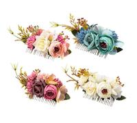 Artificial Flower Metal Hair Combs for Wedding, Headpiece, Hair Pins, Hair Clips, Bun, Hair Accessories for Women, Flower Girls, Brides, Bridesmaids, 16.5 x 6 cm, Pack of 4