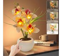 Artificial Flower Night Light, Touch Stepless Dimming USB Rechargeable Orchid Flower with Vase Lamp, LED Table Lamp Decorative Landscape Lights for Festival Party Home Decor (Champagne)
