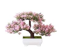 Artificial Flower Pine Tree Plant in Pot Faux Bonsai Flower with Vase Potted Fake Plants Artificial Plastic Plants for Wedding Party Garden Home Office Desk Room Decoration Indoor Outdoor Pink