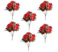 Artificial Flower Plants, 6 Bundles Fake Flowers for Outdoor and Indoor, Small Wild Flowers Decoration,Artificial Plastic Silk Bouquets,Fake Plants Pansy for Family Garden Porch Windows (Red)
