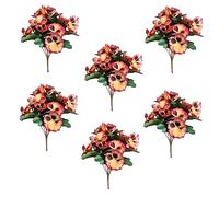 Artificial Flower Plants, 6 Bundles Fake Flowers for Outdoor and Indoor, Small Wild Flowers Decoration,Artificial Plastic Silk Bouquets,Fake Plants Pansy for Family Garden Porch Windows (Sunset)