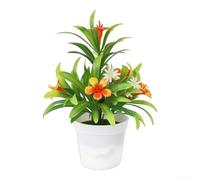 Artificial Flower Potted Plant Faux Flowers for Home & Office Decor | Low Maintenance DIY Arrangement Piece Plastic Fake Plants 18x12cm(Orange)