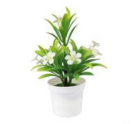 Artificial Flower Potted Plant Faux Flowers for Home & Office Decor | Low Maintenance DIY Arrangement Piece Plastic Fake Plants 18x12cm(White)