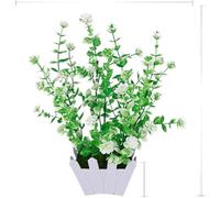 Artificial Flower Set with for mini Fence - Realistic Faux Plants for Home Office Decor, Table Centerpieces & Room Display, Plastic Floral Arrangement 22cm(White And Green)