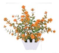 Artificial Flower Set with for mini Fence - Realistic Faux Plants for Home Office Decor, Table Centerpieces & Room Display, Plastic Floral Arrangement 22cm(Evening Red)