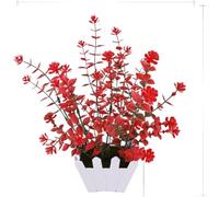 Artificial Flower Set with for mini Picket Fence - Realistic Plastic Faux Plants for Home Office Table Desk Decor - DIY Floral Arrangement Centrepieces 22cm(Bright Red)