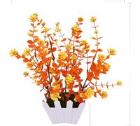 Artificial Flower Set with for mini Picket Fence - Realistic Plastic Faux Plants for Home Office Table Desk Decor - DIY Floral Arrangement Centrepieces 22cm(Orange)