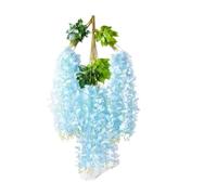 Artificial Flower Vine 12pcs Wisteria Artificial Flowers Vine Wreath Wedding Arch Decoration Leaf Rattan Trailing Silk Flower Ivy Wall Decor Plants(Blue)