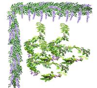 Artificial Flower Wisteria Wreath Decoration, 2M Fake Plant 3PCS, Wisteria Trailing Fake Flower Wreath DIY Party Flowers Art Decoration Outdoor Home Garden Wedding Decor (Purple)