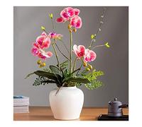 Artificial Flower with Vase Set - Artificial Orchid 3 Heads Phalaenopsis Faked Flowers Plant Orchid for Home Decor Table Centerpiece Office Wedding Party Decoration (Color : Pink)