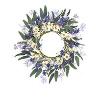 Artificial Flower Wreath,20” Violet Daisy Wreath Blue White Flower Wreath Spring/Summer Wreath, Suitable for Front Door Indoor Wall Window Decor and Festival Celebration