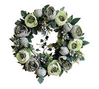 Artificial Flower Wreath Hanging Silk Garland Door Decor Malachite Green