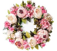 Artificial Flower Wreath, Peony Round Wreath Door Wreath Summer Wreaths for Front Door Roses Garland Wall Hanging Accessories for Farm, Wedding, Home Decor