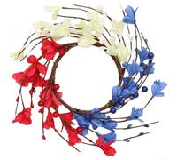 Artificial Flower Wreath Red White Blue Patriotic Decor for Independence Day 4th of July Table Centerpiece Candle Ring