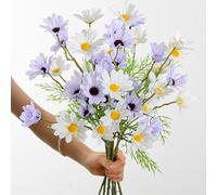 Artificial Flowers 10 Bundles Artificial Silk Daisy Fake Flowers UV Resistant Outdoor Fake Wildflowers with Stems Greenery Shrubs Plants Arrangements for Home Garden for Decoration (White+Blue Purple)