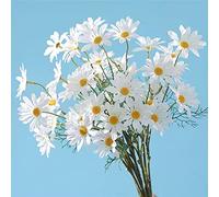 Artificial Flowers 12 Bundles Artificial Silk Daisy Fake Flowers UV Resistant Outdoor Fake Wildflowers with Stems Greenery Shrubs Plants Arrangements for Home Garden for Decoration (White)