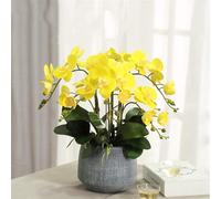 Artificial flowers 18" Artificial Phalaenopsis Orchid - Realistic Yellow Faux Flowers h Vase - Perfect for Home Décor, Weddings, and Events - Lifesize Bonsai Orchid Arrangement