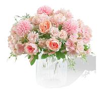 Artificial Flowers, 2 Pack Fake Peony Silk Light Pink Hydrangea Bouquet Decor Plastic Carnations Daisy Realistic Flower Arrangements Wedding Decoration Table Centerpieces, for Home Office Party Decor