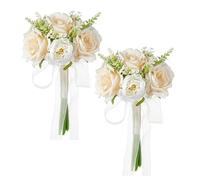 Artificial Flowers 2 Pcs Wedding Bouquets For Bride And Bridesmaids Handheld Silk Flower Bouquets Beautiful Bridal Bouquets With Fake Roses For Wedding Shower Decorations (B)