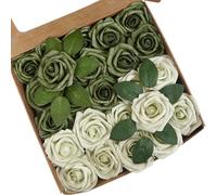 Artificial Flowers 25pcs Real Looking Sage Green Artificial Rose with Stems for DIY Wedding Bouquets Centerpieces Arrangements Bridal Shower Party Home Decorations