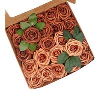 Artificial Flowers 25pcs Real Looking Terracotta Artificial Rose with Stems for DIY Wedding Bouquets Centerpieces Arrangements Bridal Shower Party Home Decorations