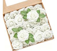 Artificial Flowers 25pcs Real Looking White Artificial Rose with Stems for DIY Wedding Bouquets Centerpieces Arrangements Bridal Shower Party Home Decorations