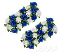 Artificial flowers Artificial Flower Centrepieces for Tables - 2 Pcs Royal Blue Flowers 50cm Long Fake Roses Arrangements Silk Faux Floral Centerpiece for Wedding Birthday Party Dining Table Runner
