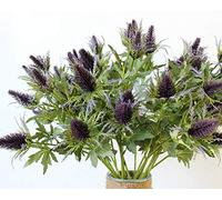 Artificial Flowers Artificial Thistle Spray Eryngo Fake Eryngium Foetidum Simulation Sea Holly for Wedding Bouquet Centerpiece Home Decor (Purple Gray, 3)