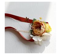 Artificial Flowers Button-hole Wedding Groom Boutonniere Corsage Bracelet Bridesmaid Silk Flowers Brooch Marriage Pins for Bridesmaids, Bridal Showers(H-Wrist Flower)