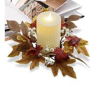 Artificial Flowers Candle Ring - Maple Leaves Berry Fall Candle Garland | Bright Colors Autumn Wreath For Mantel, Shelf, Door Handle, Window, Dinner Table