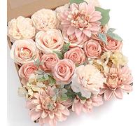 Artificial Flowers Combo Box Set Gradient Color Flower Leaf with Stems for DIY Wedding Bouquets Centerpieces Baby Shower Party Home Decorations (Peach) one size