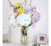 Artificial Flowers, DIY Fake Flowers in Vase with Hydrangea & Iris for Easter St George's Day & Spring Home Decor, Artificial Flower for Wedding Festive Mothers Day Decorations Gifts for Mum(7 Pcs)