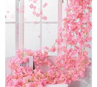 artificial flowers,fake plants,petals,Enchanted Cherry Bliss - 180cm Realistic Cherry Blossom Garland, Waterproof Faux Flowers for Outdoor Fences & Indoor Room Decor, Spring-Themed Party Backdrop