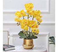Artificial flowers Faucet Artificial Flower in Pot Orchid Phalaenopsis Fake Flower h Ceramics Vase Fake Silk Flowers Decoration for Table Home Office Wedding Party,Yellow,t