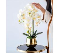 artificial flowers Flowers Artificial Orchid With Ceramic Pot Artificial artificial flowers Flowers Silk Artificial Flower 60cm Faux Orchids Home Fake F (White)