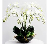 artificial flowers Flowers Faux Orchids with ceramic Vase Artificial Flower 50cm Artificial Orchid Bouqu Artificial artificial flowers Flowers PU Fake F (White)
