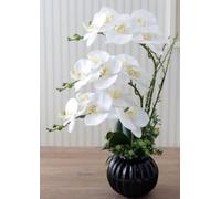 artificial flowers Flowers Faux Orchids With Vase Artificial Orchid Pu Artificial Flower 50cm Artificial artificial flowers Flowers Home Decor Fake Flor (White)