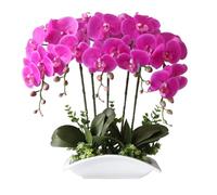 artificial flowers Flowers Large Faux Orchids Pu Artificial Flower with Vase Artificial artificial flowers Flowers 50Cm Artificial Orchid Home Fake Flor (Purple)