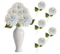 Artificial Flowers for Graves Blue Realistic - 5Pcs Fake Chrysanthemum Silk Single Stem Bouquet 5511