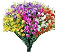 Artificial Flowers for Outdoor Decoration, Spring Summer Decoration UV Resistant Faux Plastic Outdoor Greenery Shrubs Plants Fake Flowers Planter Cemetery Home Garden Decor10 Bundles