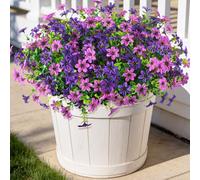 Artificial Flowers for Outdoors 12 Bundles Realistic Faux Silk Flower with Eucalyptus Stem, Fake Plants UV Resistant No Fade for Outside Planter Porch Patio Yard Window Garden Spring Summer Decoration