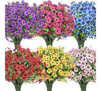 Artificial Flowers for Outdoors, 24 Bouquet Bunches - Fake Indoor and Outdoor Faux Plants - Front Porch and Patio Decor - UV Resistant Silk - Realistic Outside Wedding or Cemetery Grave Decoration