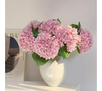 Artificial Flowers for Outdoors, 7 Bunches Faux Silk Hydrangea Bouquet (Light Pink)