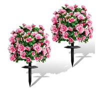 Artificial Flowers for Outdoors, Fake Rhododendrons with Ground Spike, UV Resistant Plug for Garden or Front Porch