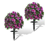 Artificial Flowers for Outdoors, Fake Rhododendrons with Ground Spike, UV Resistant Plug for Garden or Front Porch