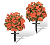 Artificial Flowers for Outdoors, Fake Rhododendrons with Ground Spike, UV Resistant Plug for Garden or Front Porch