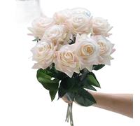 Artificial Flowers For Vase, 15pc Real Touch Rose Branch Latex Artificial Rose Bouquet Decor Home Wedding Party(Champagne)