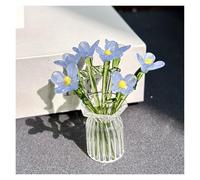 Artificial Flowers Hand-Blown Glass Flower Bouquet Mini Decorative Vase Set For Home, Party & Wedding DIY Crafts Durable Spring-Themed (Blue)